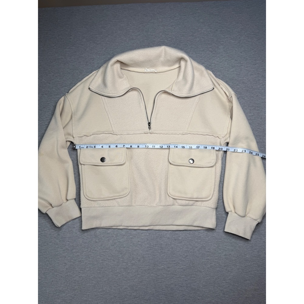 New In Cream Fleece Quarter Zip Utility Pullover Jacket Small NT10924 - Picture 2 of 7